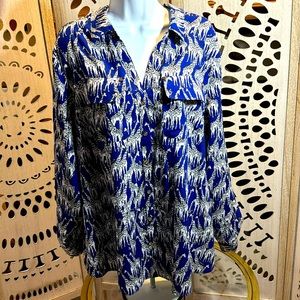 Charter Club Royal Blue Giraffe Blouse Top sz XL